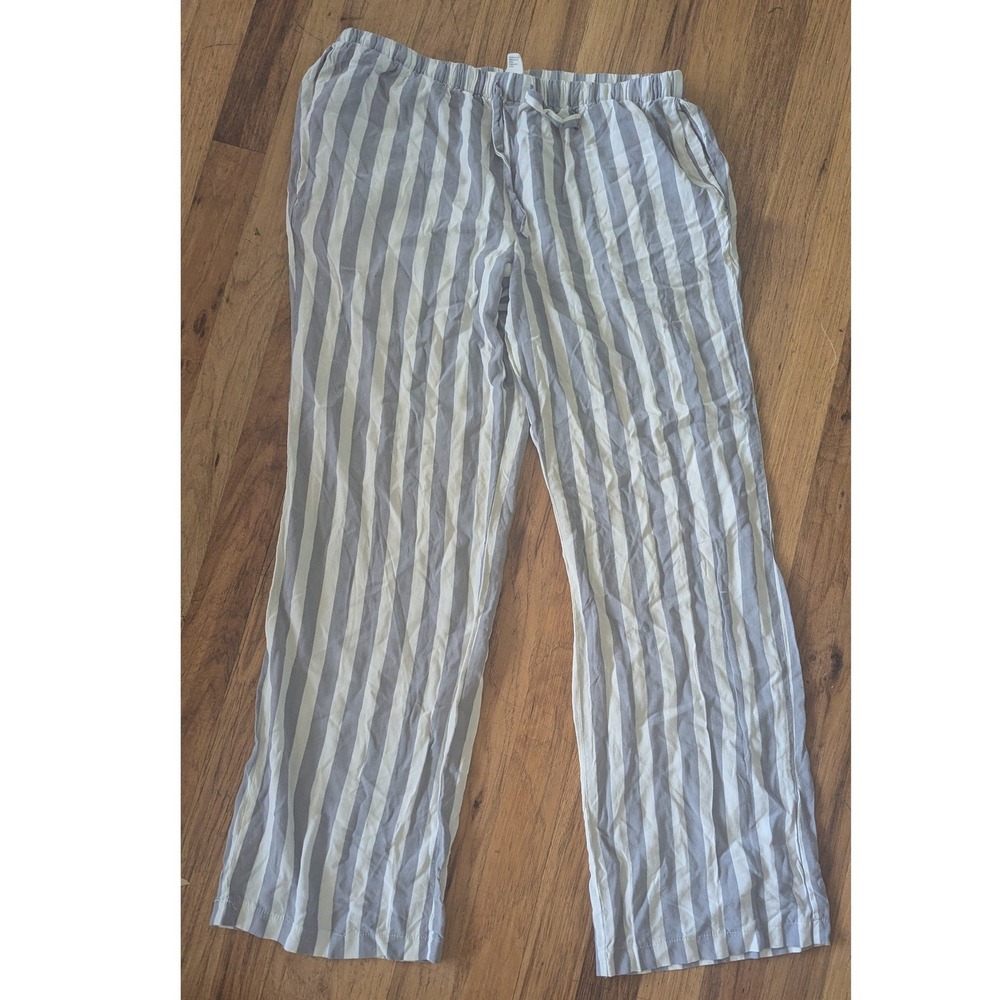 Forever 21 Grey White‎ Striped Rayon Pajama Pants Relaxed Lounge Trousers Small